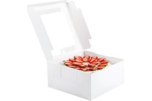 WINKIO 4 Pack Cake Boxes 10 Inch, Disposable Cake Transport Container, White Bakery Boxes with Large Window, for Cookies Pies Cupcakes Pastry (10×10×5 Inches)