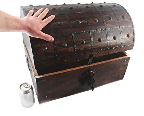 Colossus Massive 22"x17"x17" Wooden Pirate Treasure Chest Box With Antique Style Lock And Skeleton Key By WellPackBox