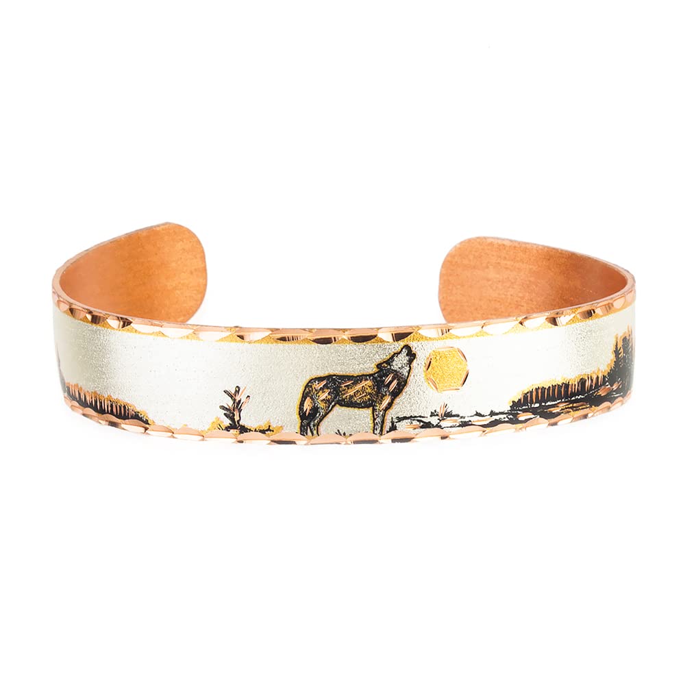 FRONT LINE JEWELRY Artisan crafted Wolf Bracelets for Unisex. Open-ended made of 99.9% Pure Copper Bracelets with Gift Box, Wolf Gifts