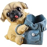 YJPPDD Creative Cute Pug Dog Pencil Holder and Organizer - Resin Dog Figurine Desk Decor for Home Office and School Gift