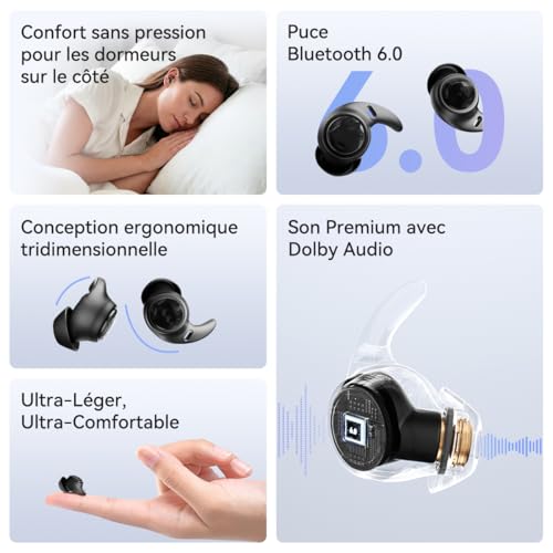 NE76 Sleep Earphones for Side Sleeping, Bluetooth Wireless Earphone Translator Instant, Charging 165 Languages, Mini Sleep Earbuds, Suitable for Travel, Study and Meetings-Black