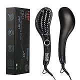 MHU Professional Ionic Hair Straightening Iron Anti-scald Hot Air Brush Ceramic Hair Straightener Brush and Comb Heat up Fast Temperature Lock & Auto Shut off LED Display 2.65m Cord,Black