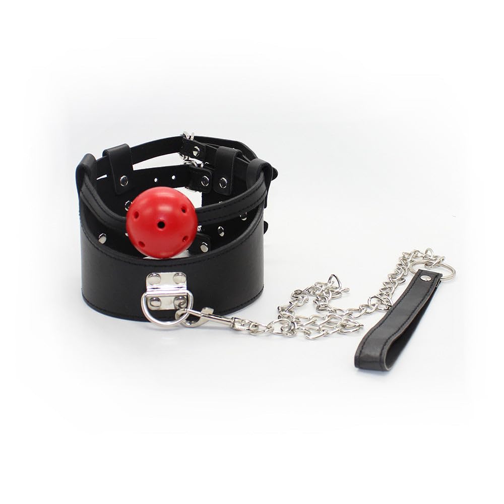 Neck Brace' Ball Gag Bondage Collar (Black and Red)