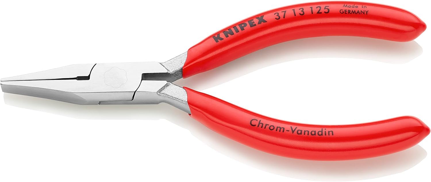 KNIPEX Flat Nose Pliers for Precision Mechanics Chrome-Plated with Plastic Coating 125 mm, 37 13 125