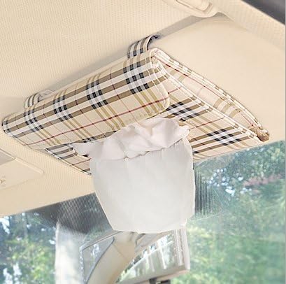 JCare Car SunVisor Plaid Paper Towel Napkin Tissue Clip Pu Leather Auto Accessories Holder Box Storage Case Holder