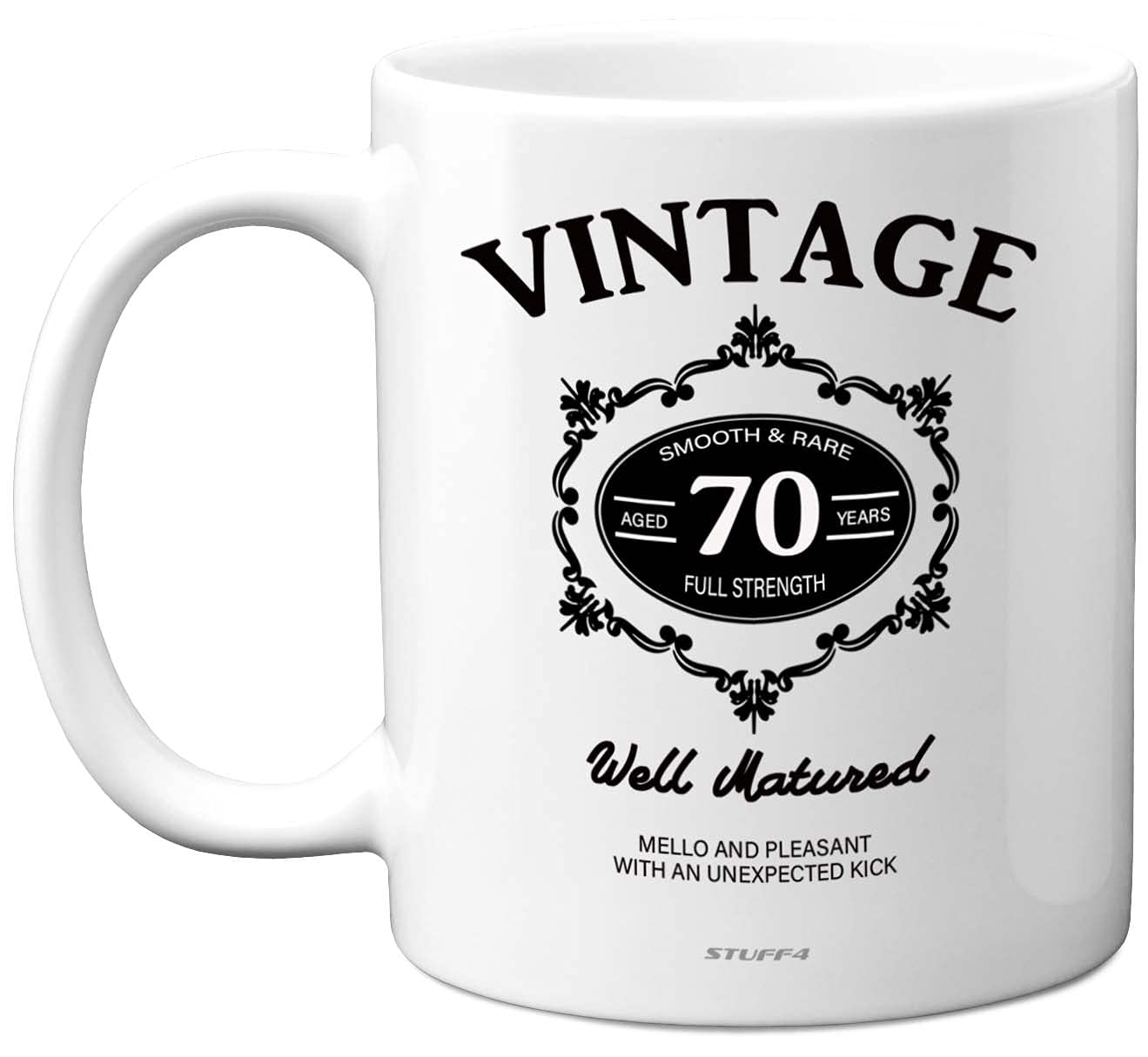 Stuff4 Vintage 70th Birthday Mug with Black Lettering, 11oz Ceramic Dishwasher Safe Premium Mugs, 70th Birthday Gifts for Men, Gifts for a 70 Year Old Man, him