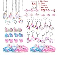 54Pack Rainbow Unicorn Party Supplies,Perfect Unicorn Gifts-Unicorn Necklace Novelty Unicorn Keychain Bulk Unicorn Bracelet Kit Ring Unicorn Hairpin, Unicorn Party Favors for Girls Birthday