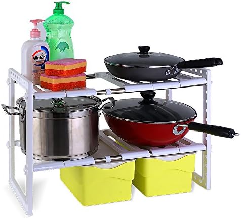 1208S 2-Tier Adjustable Under Kitchen Sink Shelf Under Cabinet Organizer Free Expansion