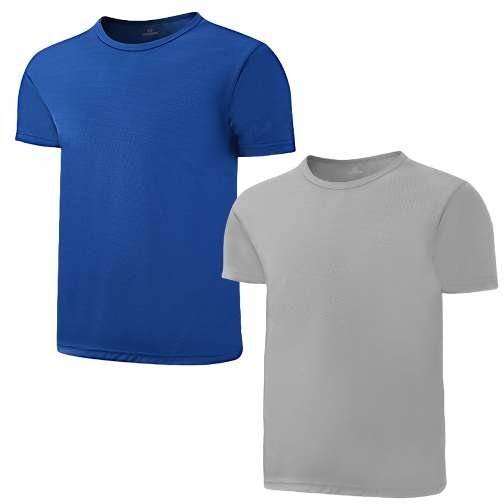 Photo 1 of ***one shirt**Juephe 2 Pack Kids/Boys/Youth Quick Dry Sports Tee Shirt Mesh Moisture Wicking Active Athletic T-Shirt (Age4-18Years) Gray and Blue