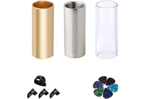 cogae Guitar Slide Set Of 1 Glass Slide, 1 Steel Slide and 1 Brass Guitar Slide, 6 Pcs Guitar Picks and 4 Finger Picks