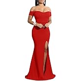 YMDUCH Women's Off Shoulder High Split Long Formal Party Dress Evening Gown