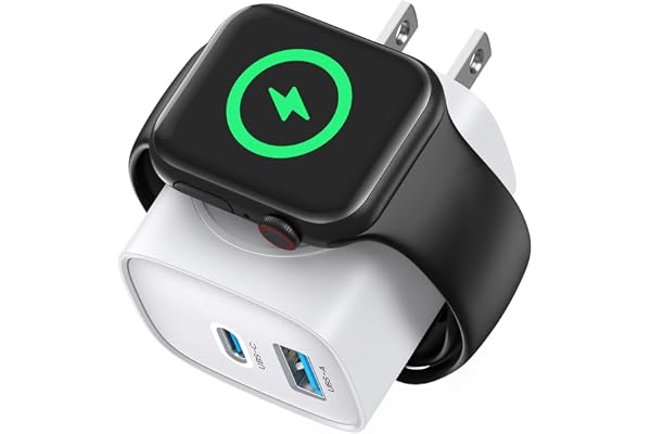 TOPADRE PD 20W USB C Charger Block for Apple Watch,3-in-1 Charging Station with Built-in Wireless Charger, Dual Ports Compatible with Apple Watch, iPhone, AirPods, White