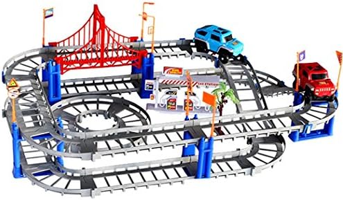 Homure® Multi-track Racing Assembling Toy Track Playset for Children Kids - Highway Tacing Tracks with Electric Thomas Car, Bridges and Gas station (Set of 73 pieces)