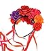 Floral Fall Women Day of the Dead Flower Crown Festival Headband Rose Mexican Floral Headpiece HC-23 (Red Purple)