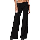 NVRENJIA Women Wide Leg Fold Over Pants Y2k Casual Elastic Waist Flare Skinny Yoga Legging Cute Trousers