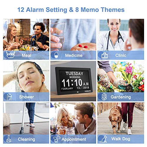 YISSVIC Digital Alarm Clock 8 Inch Large Display Calendar Day Clock with Battery Backup & 12