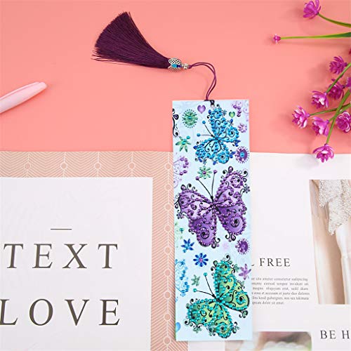 Umbresen Leather Bookmark DIY 5D Special Shaped Diamond Painting by Number Kits,Beaded Tassel Book Marks Art Craft Mosaic Making Gifts for Christmas, Thanksgiving, New Year, Birthday (Set A-2 pcs) - Thumbnail 2