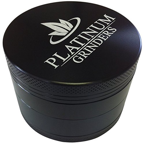 Platinum Grinders Herb Grinder with Pollen Catcher - Large 2.5 Inch 4 Pieces, Black Aluminum