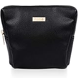 habe Petite Makeup Bag, Vegan Leather Small Cosmetic Bag, Gorgeous Detailing, Unbreakable Zipper, Designer Makeup Bags for Women, Mini Makeup and Pencil Pouch with Hidden Storage Pockets, 7x6x3