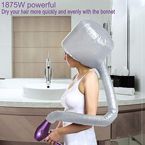 Ovonni Ionic Blow Dryer with Bonnet Hood, Pro 1875W Negative Ion Ceramic Tourmaline AC Moter Hair Dryer, 2 Speed/3 Heat Settings Cool Shot Long Life Styler Dryer with Concentrator/Nozzle (Purple)