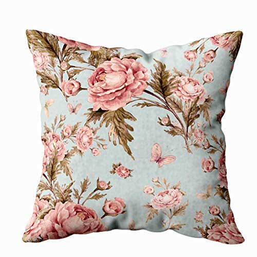 Musesh Abstract Pattern Pillow Coversofa Zip Pillow Covers 18X18 Seamless Watercolor Pattern With Roses And Butterflies Beautiful Pattern For Decoration And Design Trendy Print Exquisite Pattern Fo