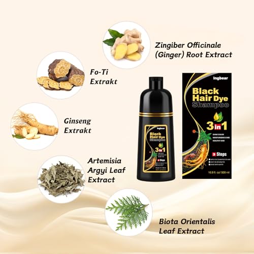 Black Hair Dye Shampoo for Grey Hair, Instant Hair Colour Shampoo for Men and Women, Black Hair Dye Shampoo 3 in 1, Hair Colour, 500 ml
