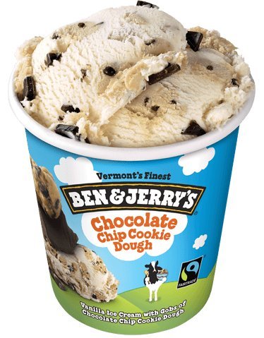 Ben & Jerry's - Vermont's Finest Ice Cream, Non-GMO - Fairtrade - Cage-Free Eggs - Caring Dairy - Responsibly Sourced Packaging, Chocolate Chip Cookie Dough, Pint (4 Count)