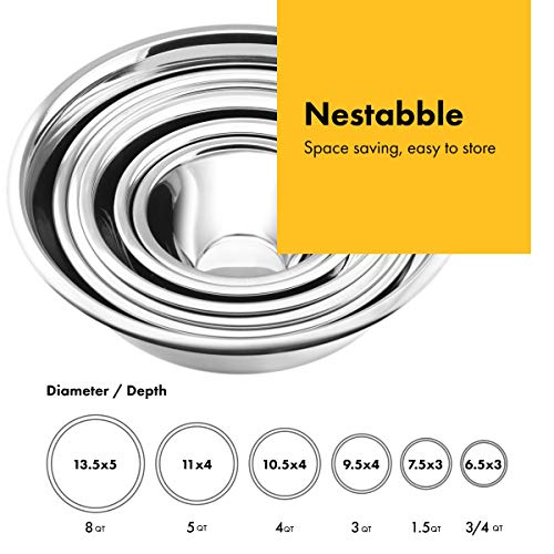 Klee 6-Piece Premium Stainless Steel Mixing Bowls with Measurements (Set of 6) - Thumbnail 3