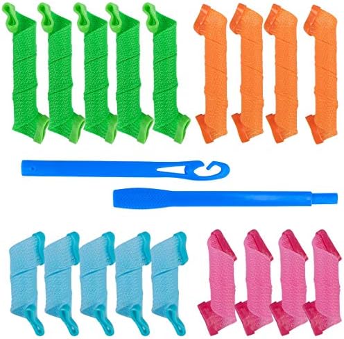 Hair Curlers, Heatless Hair Rollers, Reusable Hair Spiral Curls,9 Short and 9 Long Hair Curlers with Hair Styling Hook （Hair Roller Curlers For Shoulder Length Hair)