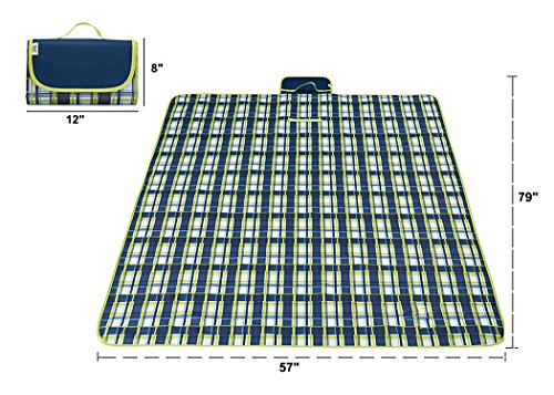 Extra Large Picnic Blanket with Tote,Foldable and Waterproof Sandproof Handy Mat for Outdoor Hiking Beach Travel Camping on Grass Plaid Green