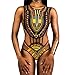Letiane Women's African Tribal Print Bikini High Cut Monokini One Piece Swimsuit Backless Swimwear (XL, Black)