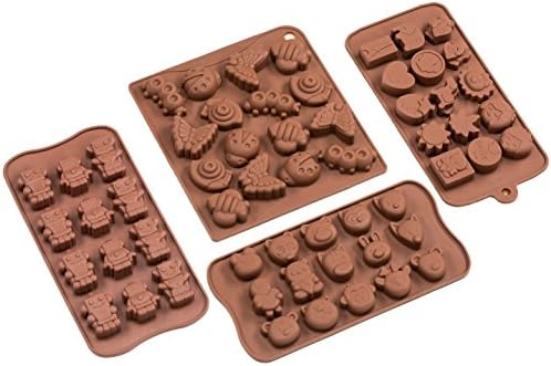 Cartoon Shaped Silicone Molds for Chocolate Candy-Cartoons, Characters, Insects and Animal Heads (Set of 4)