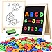 GINMIC Magnetic Letters and Numbers with Magnet Board, Alphabet ABC Magnets, Learning & Educational Toys - Uppercase Lowercase Math Symbols with Magnetic Whiteboard Chalkboard for Toddlers Kids