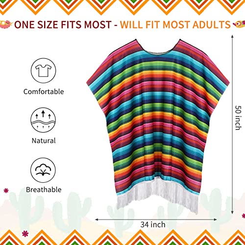 JaGely 4 Pcs Cinco De Mayo Mexican Fiesta Serape Poncho Fabric and Straw Sombrero Headbands Mexican Costume (Wide Brim)