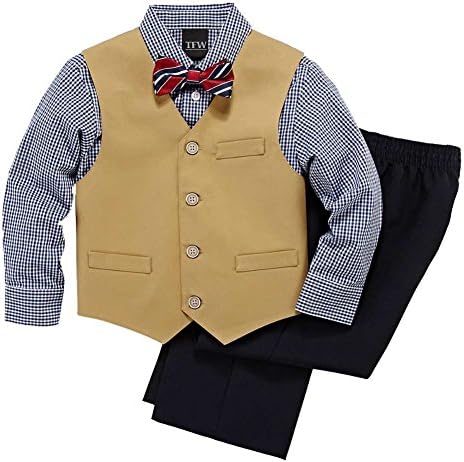 TFW Toddler & Little Boys Dress Up Outfit Shirt Bowtie Khaki Vest & Pants