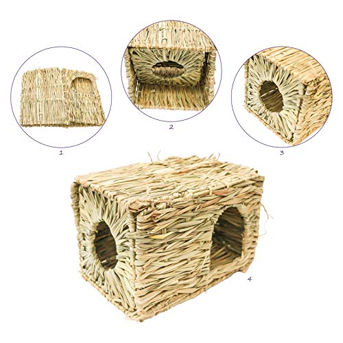 Grashaus-Grasmatten-Set, 1+2 Stück Faltendes Strohhaus mit 2 Grasmatten, Nagerhaus Heuhaus - Natürliches Kleintier zubehör für Kaninchen, Hasen, Meerschweinchen, Hamster und andere Kleintiere (XL)