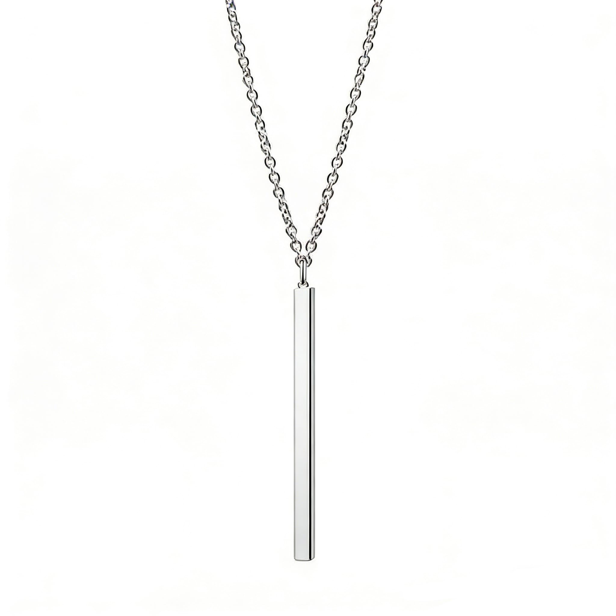 Larancie Boho Long Necklace Pendant Minimalist Vertical Bar Chain Necklace Fashion Neck Chain Jewelry for Women and Girls (Silver）