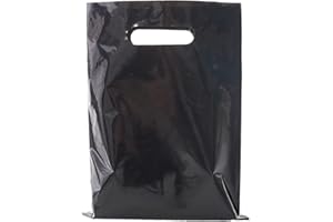 ysmile Black Plastic Shopping Bag for Samll Business, Plastic Merchandise Bag with Handle Poly Die Cut Bag 7.8"x11.8" Boutique