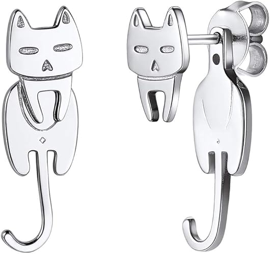 Amazon ノベルティ猫イヤリング 3種類の着用スタイル 925スターリングシルバー かわいい子猫スタッドピアス 低刺激性 ネックレス 通販
