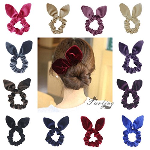 Susulu 12 Pack Hair Scrunchies Velvet Scrunchy Bobbles Elastic Hair Bands (12pcs mix bunny velvet scrunchie)