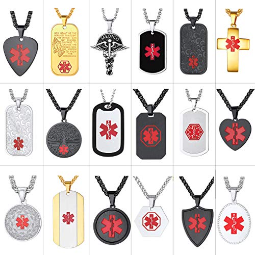 Supcare Heart Pendant Necklace Customized Engraved Medical Alert ID Tag Necklace Jewelry, Personalized Engraving Stainless Steel Medical Emergency Identification Jewelry for Women/Men/Kids