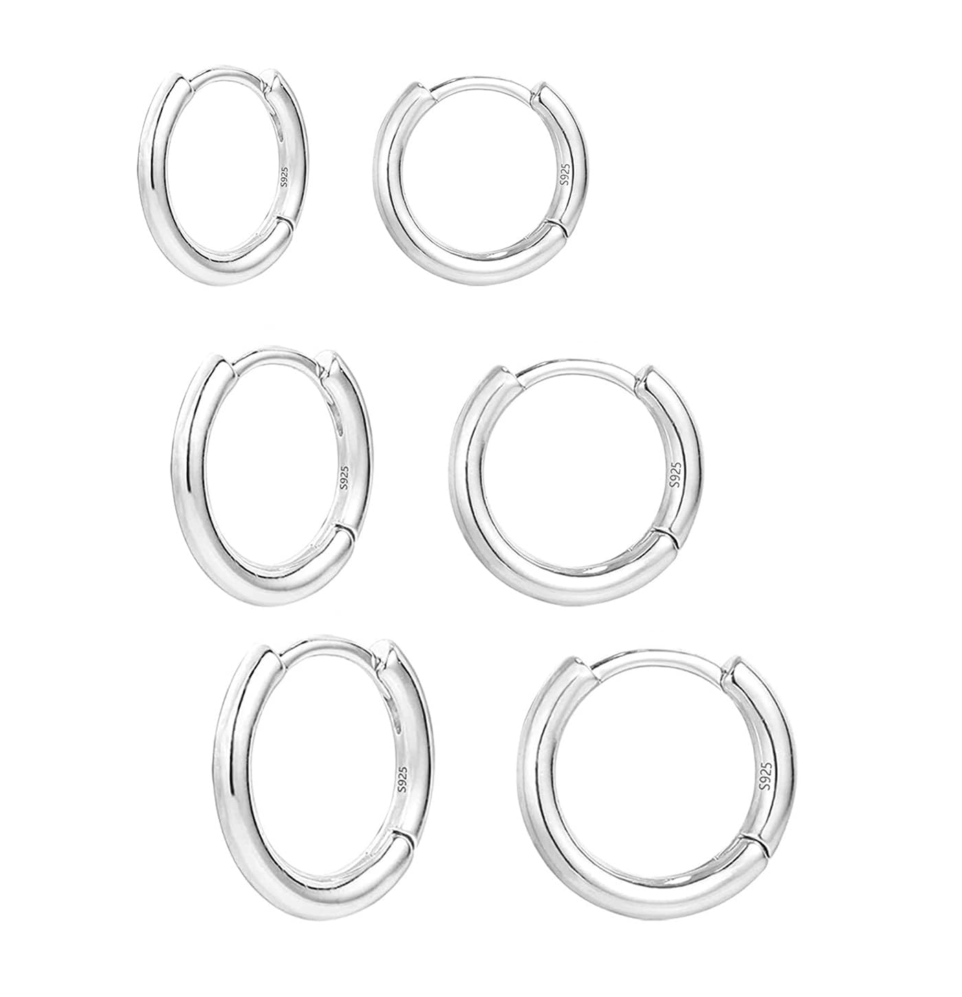 baobei hoop earring for women, Sterling Silver hoop earring Small hoop earrings, Hypoallergenic huggie hoop earrings for girls mens, 2mm silver hoop earring sets(10/12/14mm) (10mm)