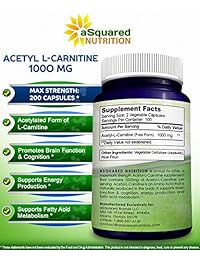 Pure acetilo L-CARNITINE 1000 mg MAX fuerza – 200 Cápsulas – Alta Potencia acetilo L Carnitine HCL (Alcar) Suplemento Pastillas de apoyo a la energía, la función cerebral & ácido graso metabolismo