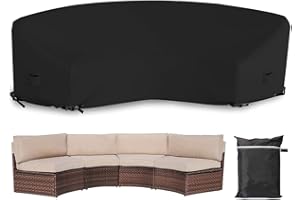 Skyour Patio Sectional Curved Sofa Protector Cover Waterproof Heavy Duty 420D Oxford Outdoor Sectional Curved Couch Sofa Covers with Windproof Reinforced Buckles Black (M: 120.08x38.98x35.83in)