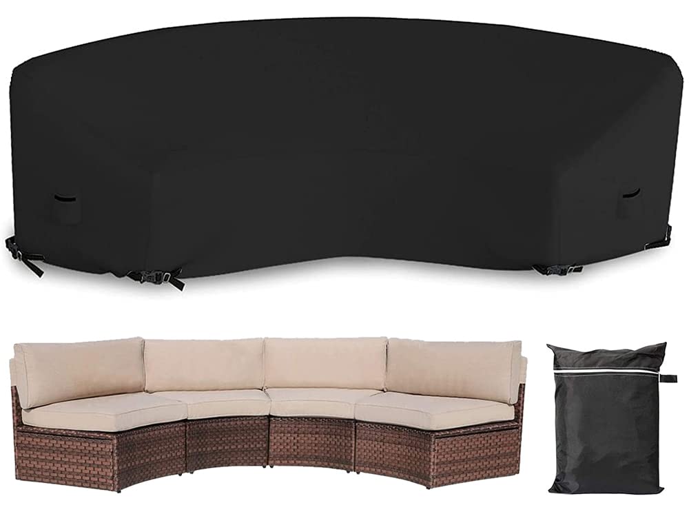 Patio Sectional Curved Sofa Protector Cover Skyour Waterproof Heavy Duty 420D Oxford Outdoor Sectional Curved Couch Sofa Covers with Windproof Reinforced Buckles Black