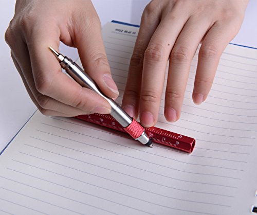 Shulaner 7 in 1 Tech Tool Ballpiont Pen with Ruler, Bottle Opener, Phone Stand, Ballpoint Pen, Stylus and 2 Screw Driver, Multifunction Tool Fit for Mens Gift, Red - Thumbnail 5