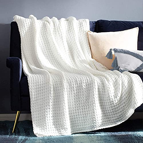 Bedsure Waffle Cotton Blanket King Size Cream White Viscose from