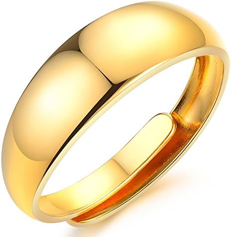 Copper Ring With 18K Gold Plating Concise Pure Golden Color Wedding Band 3.6Mm Round Size Adjustable