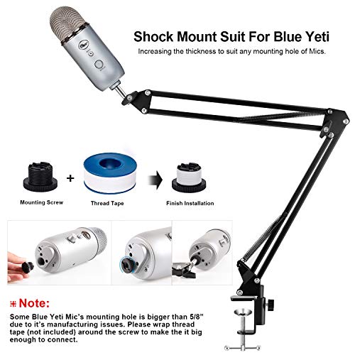 Earamble Professional Studio Condenser Microphone Suspension Boom Scissor Mic Arm Stand with Table Mounting Clamp for Blue Yeti Snowball