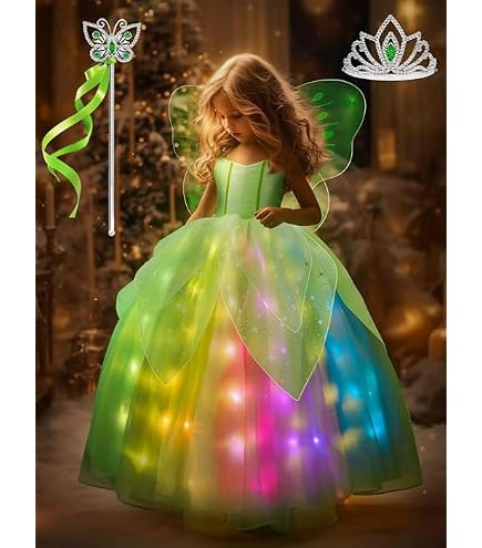 Princess Dress for Girls, RGB LED Light Up Syncs Music App Control Dress Up Clothes for Gilrs, Halloween Costume with Accessories Toddler Princess Dress for Birthday Party, Christmas, 3-9 Years Old